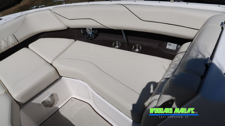 used Regal LS4 starboard bow seating cushions close up runabout Vermont
